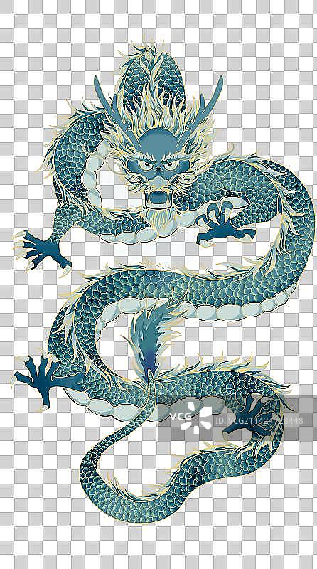 龙中国龙盘旋祥云云纹插画国潮插画青龙五爪龙龙珠图片素材