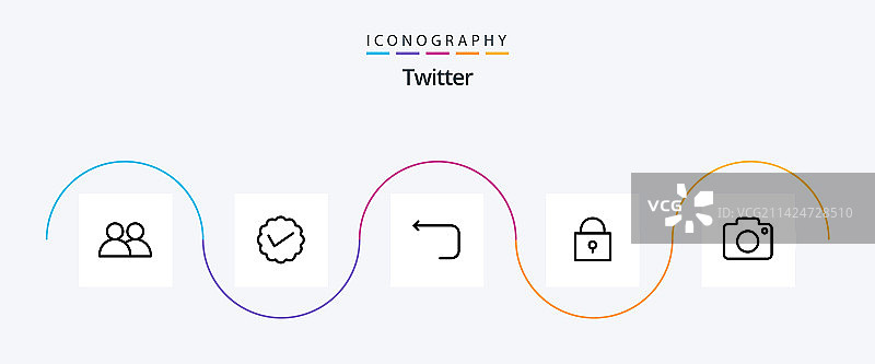 Twitter线条5图标包，包括锁定的图像图片素材