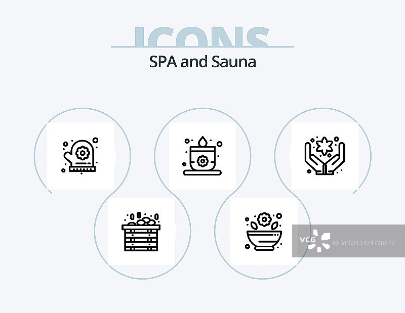 桑拿浴线性图标包，5个图标设计，花朵图片素材