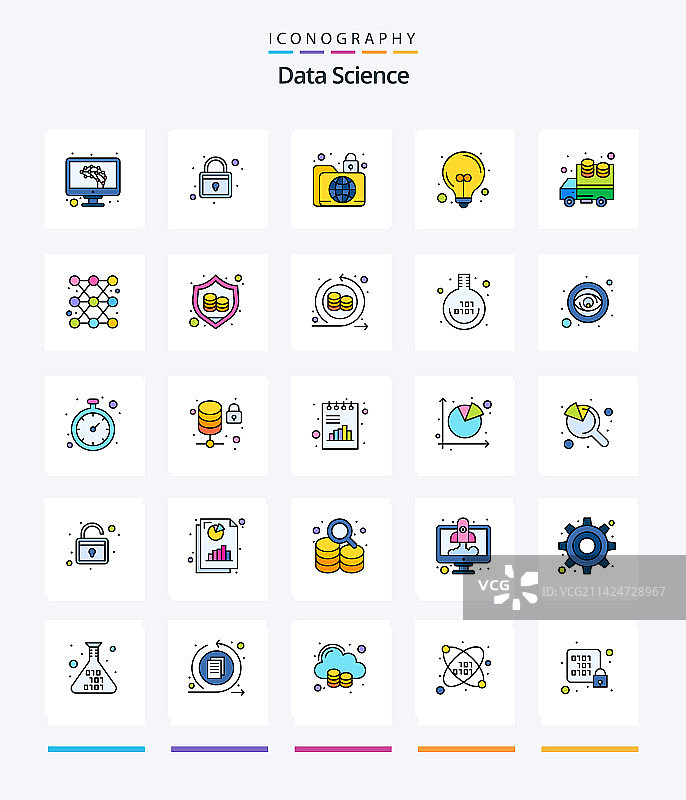 创意数据科学25个线性填充图标包图片素材