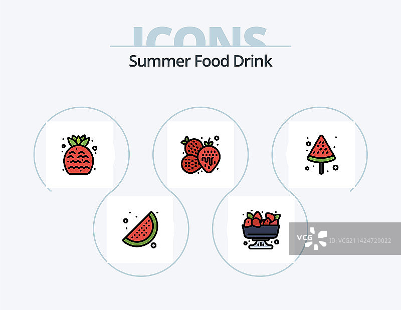 夏日美食饮品线性填充图标包5个图标图片素材