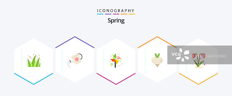 包含花卉元素的春季扁平风格图标包25例图片素材