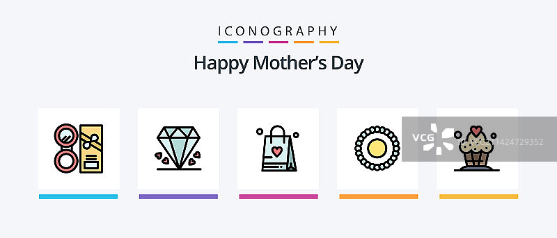 母亲节快乐线性填充图标包5个图片素材