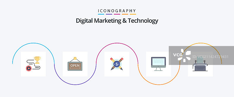 数字营销和技术扁平风格5图标包图片素材
