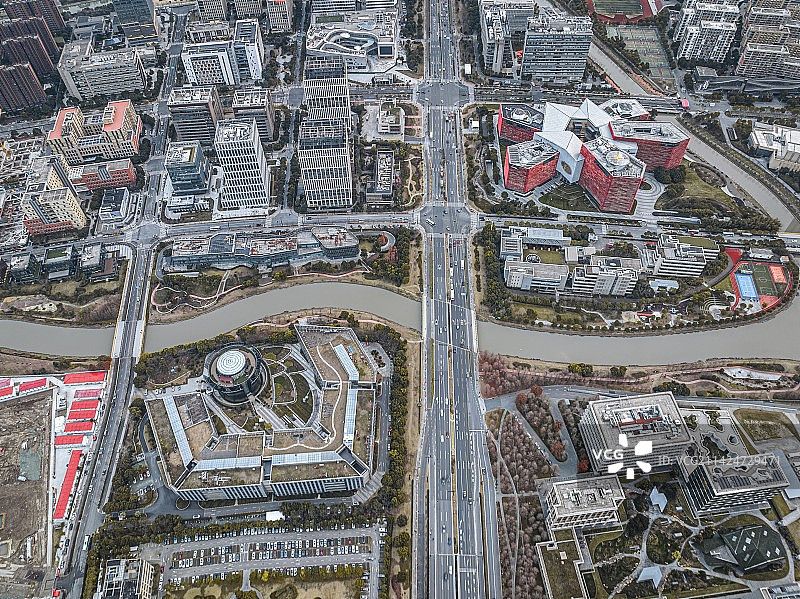 上海浦东新区中科路地铁站商圈张江园区城市航拍视角图片素材
