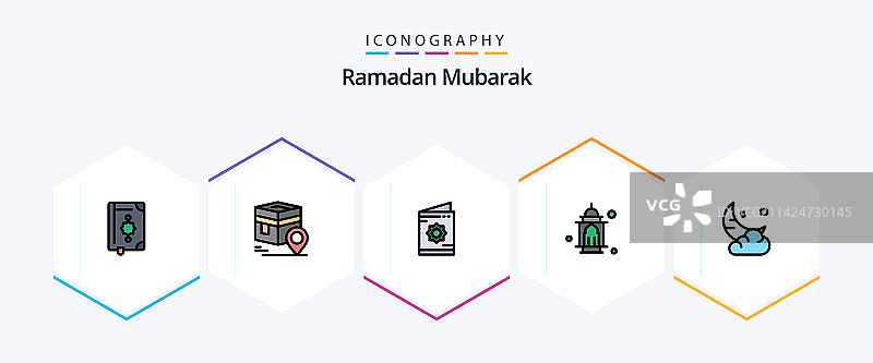 包含伊斯兰教的斋月25个填充线条图标包图片素材