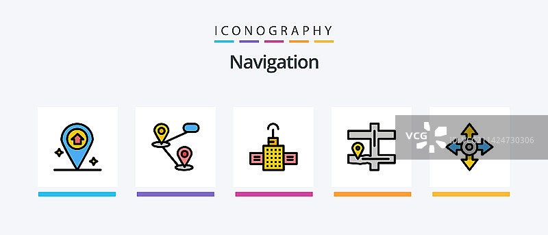 包含图钉的导航线性填充图标包，共5个图片素材