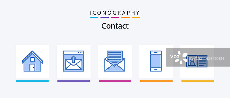 包含电话呼叫的5个蓝色联系方式图标包图片素材