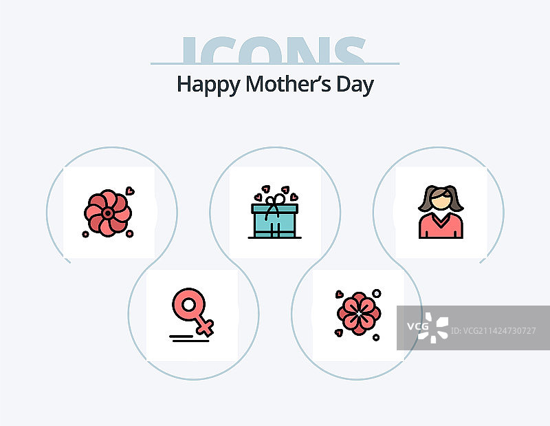 母亲节快乐线性填充图标包5个图标图片素材