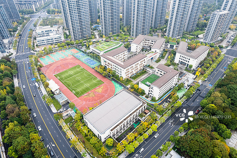 杭州萧山区世纪实验小学航拍图片素材
