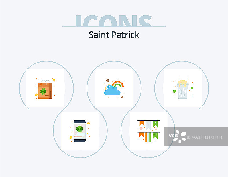 圣帕特里克节扁平图标套装：5个幸运图标设计图片素材