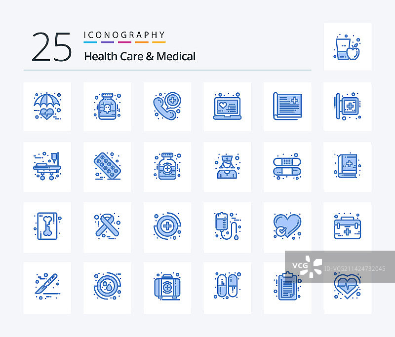 医疗保健25个蓝色图标包图片素材