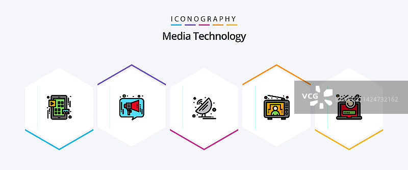 媒体技术线性图标包25个图片素材