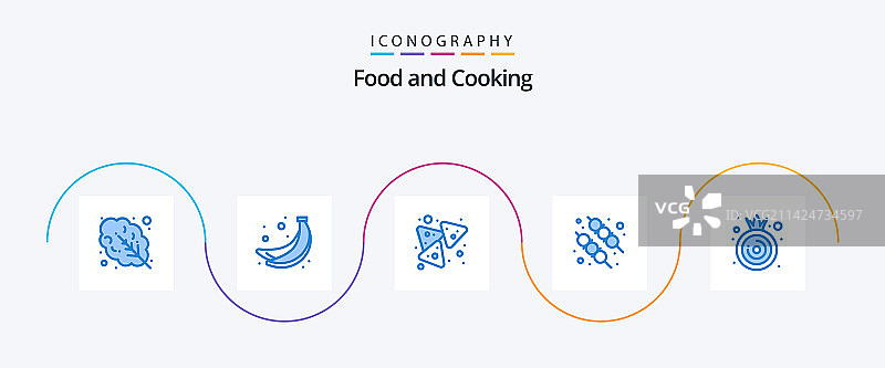 包含蔬菜玉米片的蓝色食物图标包图片素材
