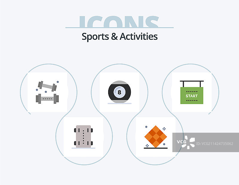 运动和活动扁平风格图标包5个图标图片素材