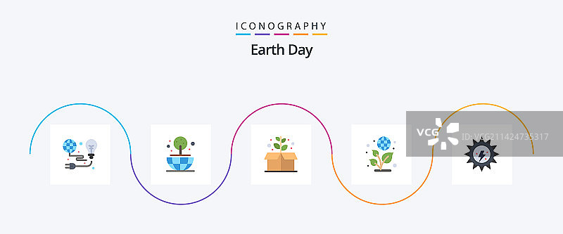 地球日扁平风格图标套装，包含太阳与生态元素图片素材
