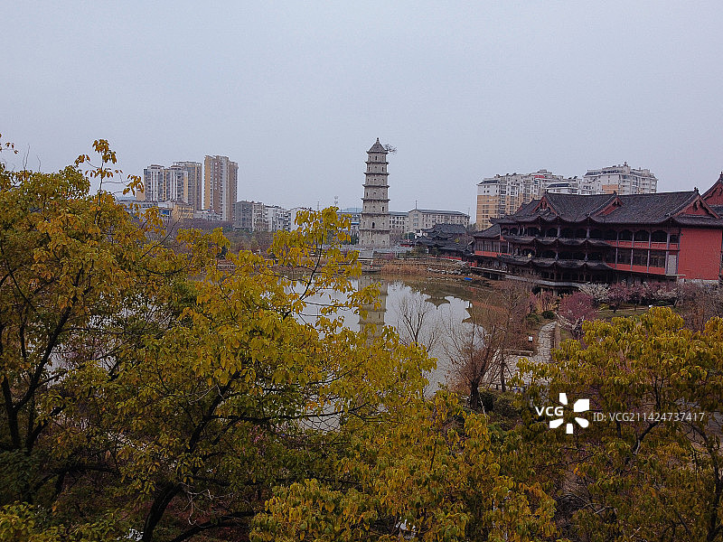 黄冈 安国寺 黄州区 青云塔 宝塔大道 航拍图片素材