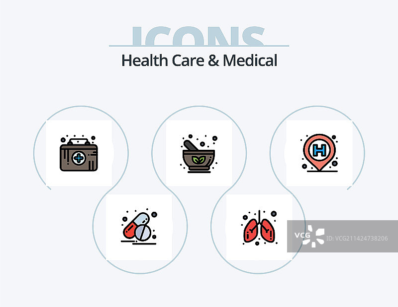 医疗保健与医药线性填充图标包，共5个图片素材