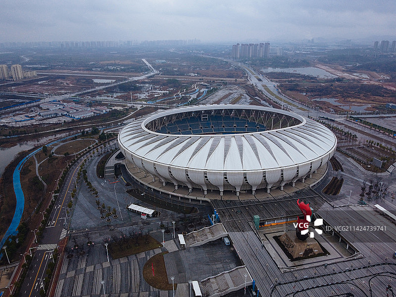 黄石 奥林匹克中心 奥体公园 园博园 奥体大道 航拍图片素材