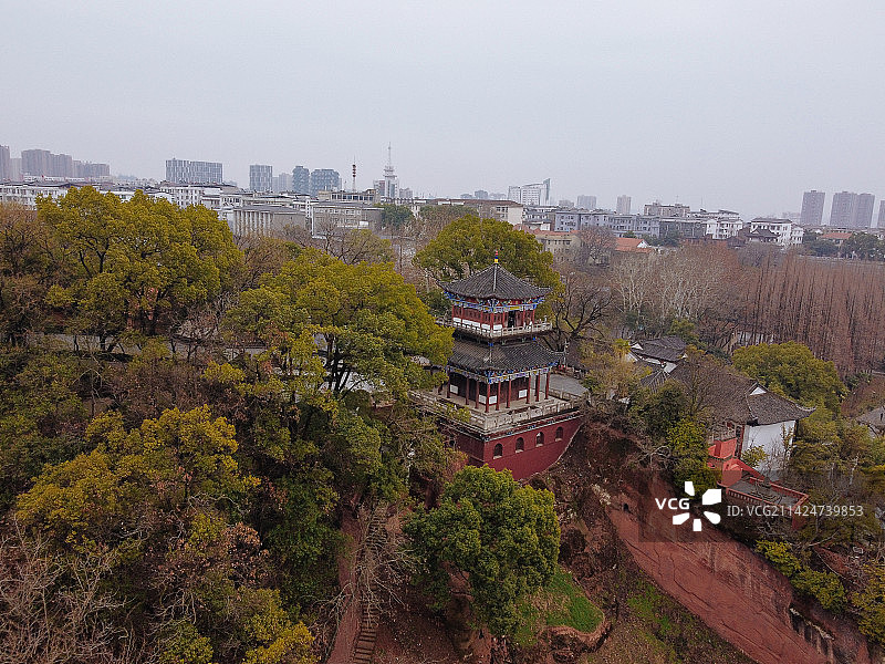 黄冈 东坡赤壁 黄州区 月波楼  栖霞路 航拍 地标图片素材