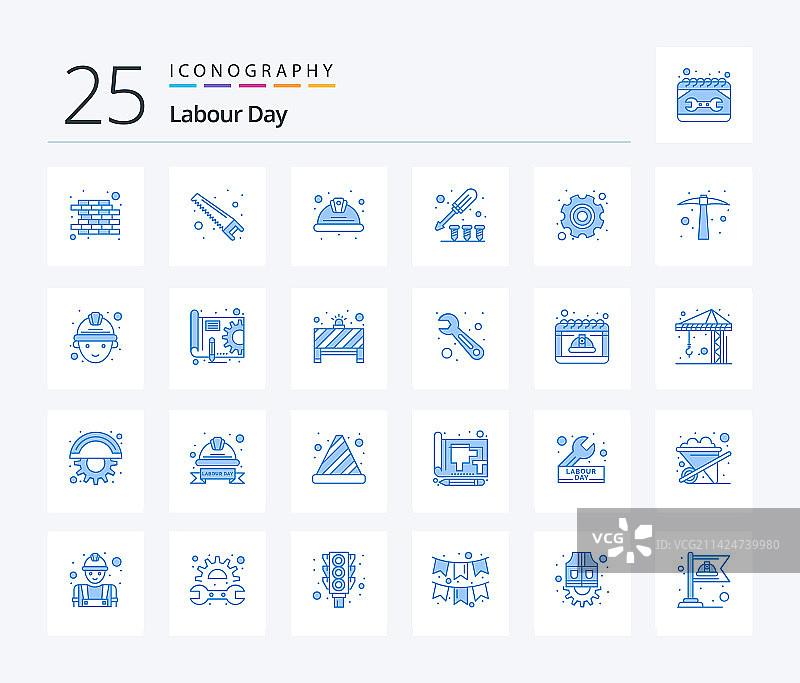 包含齿轮的劳动节蓝色图标包图片素材