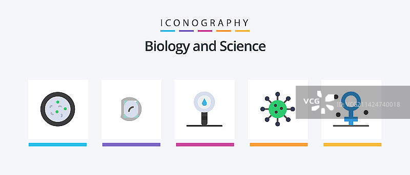 包含细胞医学的5个生物学扁平图标图片素材