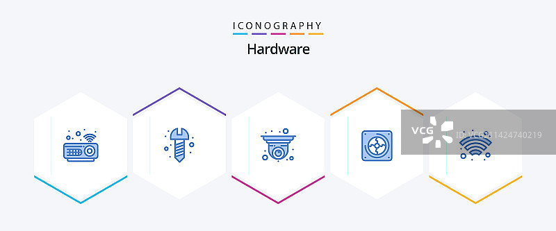包含Wifi的25个蓝色硬件图标包图片素材