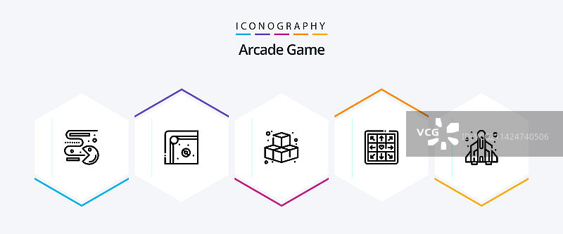 街机游戏25个线性图标包，含趣味方块元素图片素材