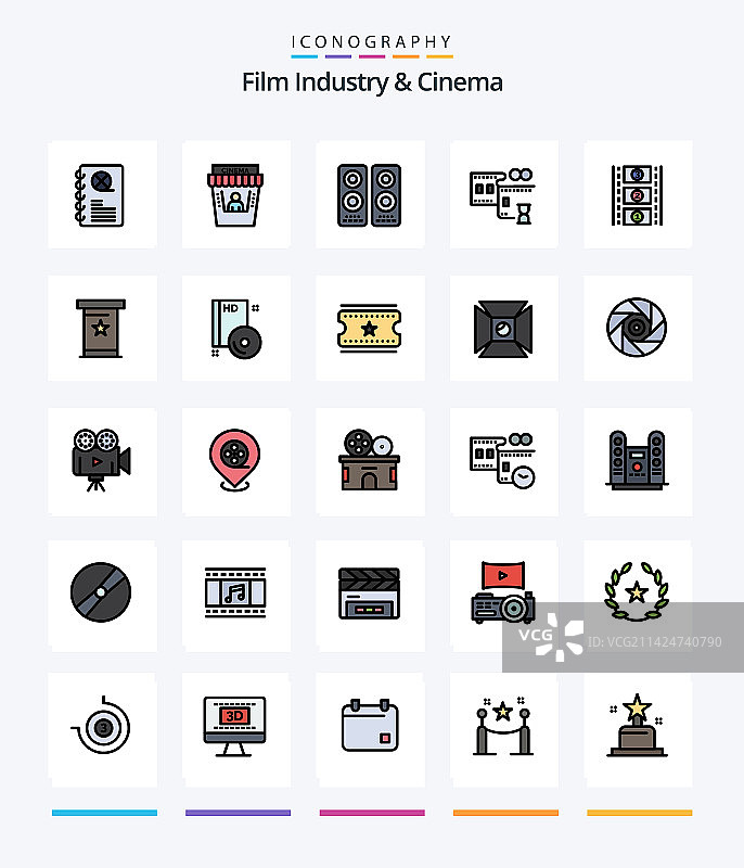 创意电影院25线条填充图标包图片素材