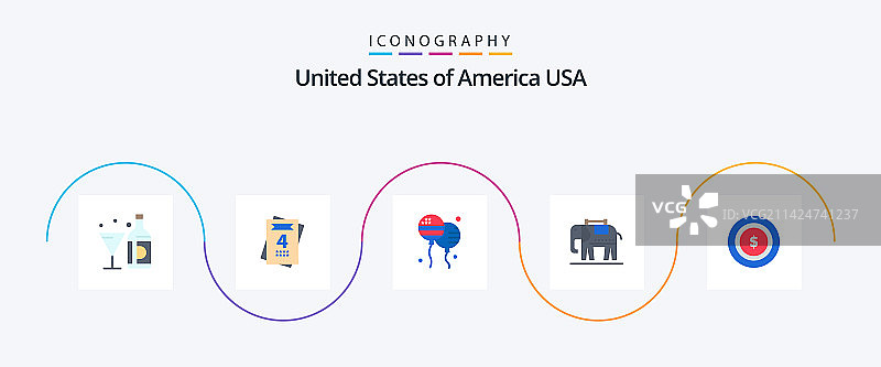 美国扁平风格图标套装，包含货币美国元素图片素材
