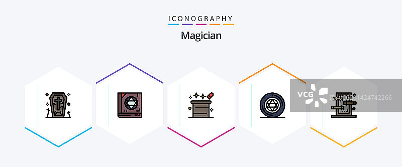 魔术师25填充线图标包，包括盒子图片素材