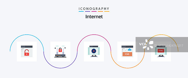 互联网扁平风格5图标包：查找图片素材