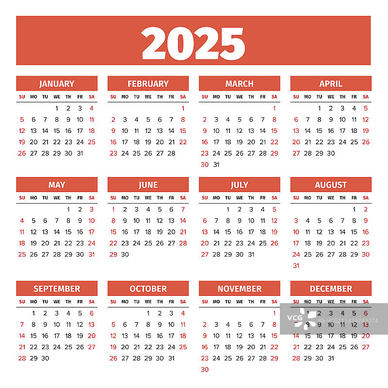 2025年简约日历（周日为起始）图片素材