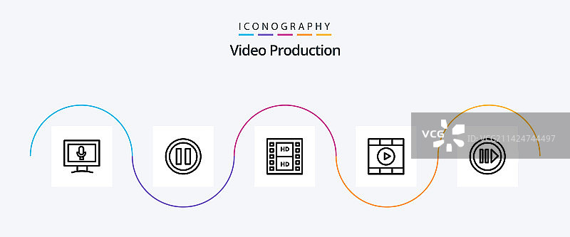 包含开始按钮的视频制作线条5图标包图片素材