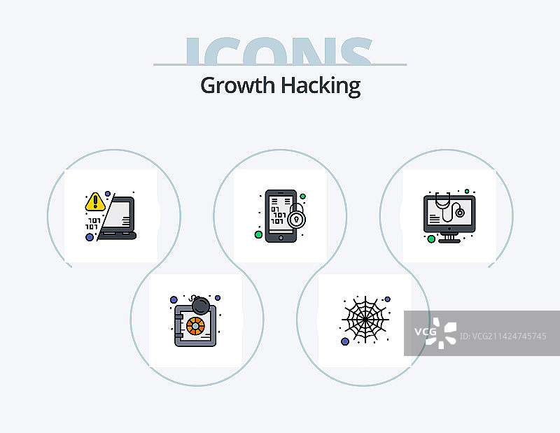 黑客攻击线性填充图标包（5个图标设计）图片素材
