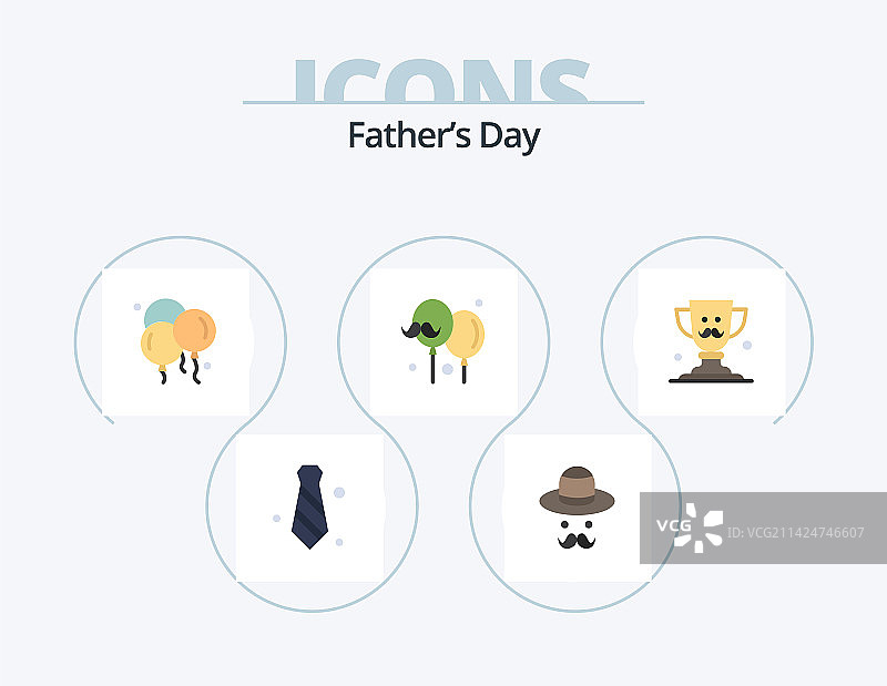 父亲节扁平图标套装，5个图标设计图片素材