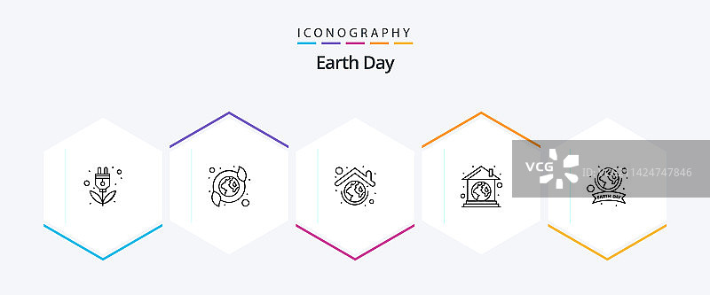 地球日25个线性图标包，包含绿色地球图片素材