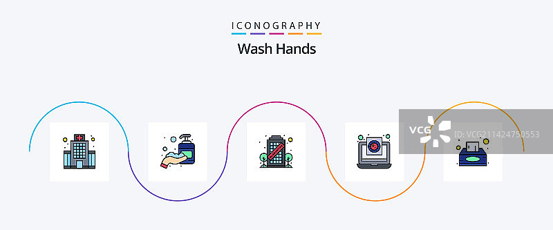 洗手线性填充扁平图标包图片素材