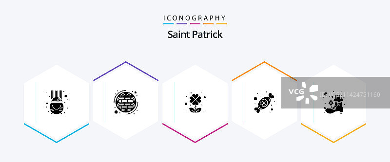 圣帕特里克节25个字形图标包，包含爱尔兰元素图片素材