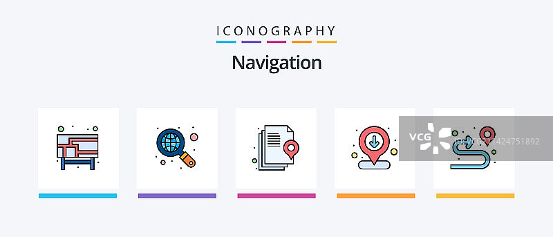 包含图钉的导航线性填充图标包，共5个图片素材