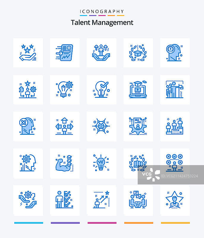 创意人才管理25个蓝色图标包图片素材