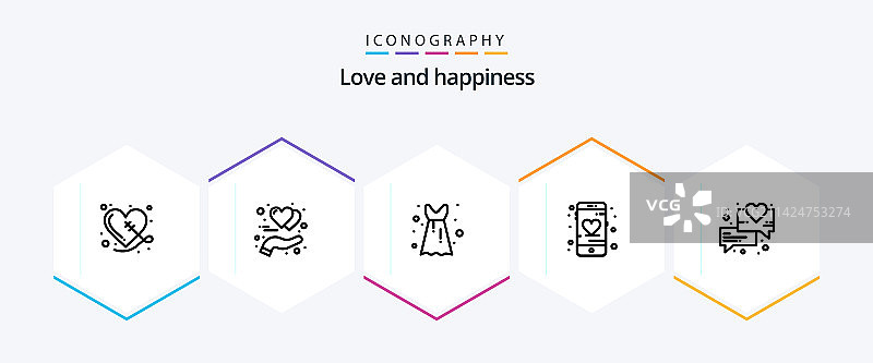 包含消息聊天的25个爱情线条图标包图片素材