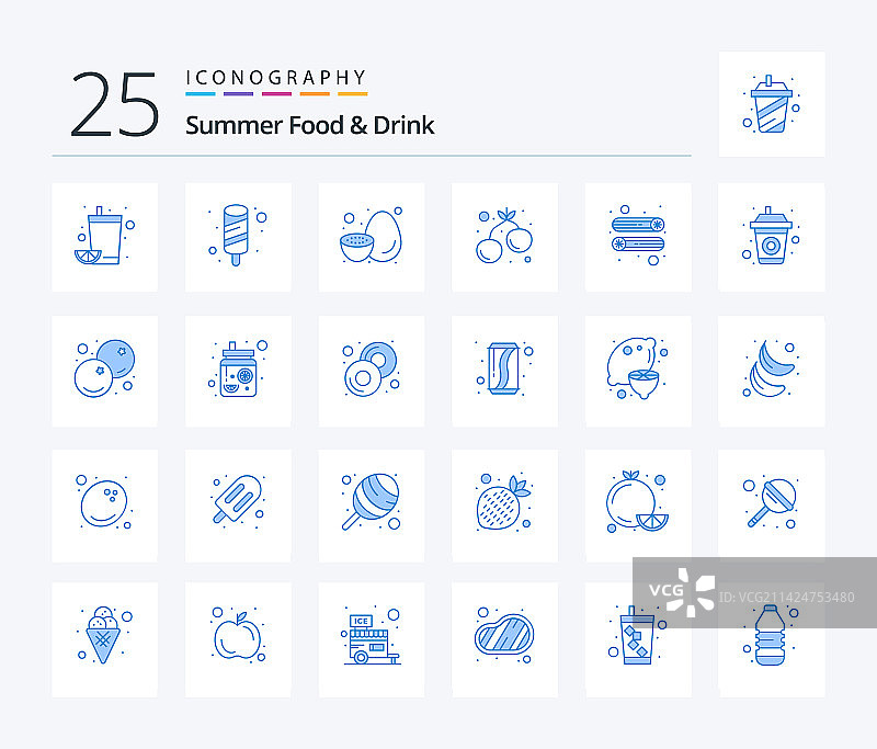 夏季食品饮料蓝色图标包25个图片素材