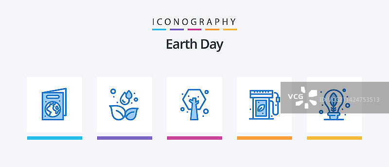 包含灯泡地球的蓝色地球日图标包图片素材