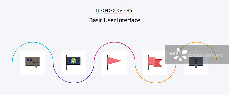 包含标记的基础扁平风格5个图标包图片素材