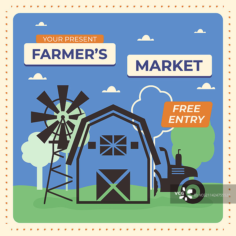 带谷仓的农贸市场宣传单海报模板图片素材