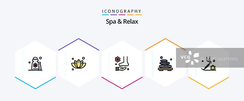 包含的25个填充线条SPA放松图标图片素材