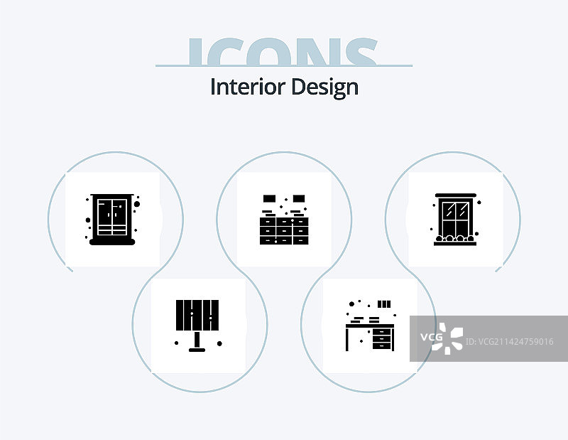 室内设计Glyph图标包，共5个图标设计图片素材