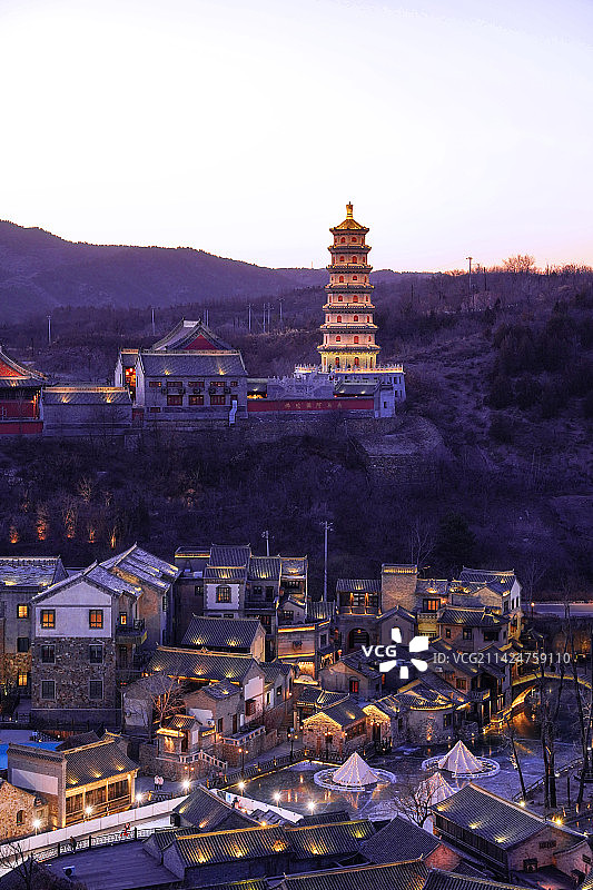 北京古北水镇夜景图片素材