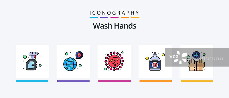 包含的洗手线条填充图标（5个）图片素材